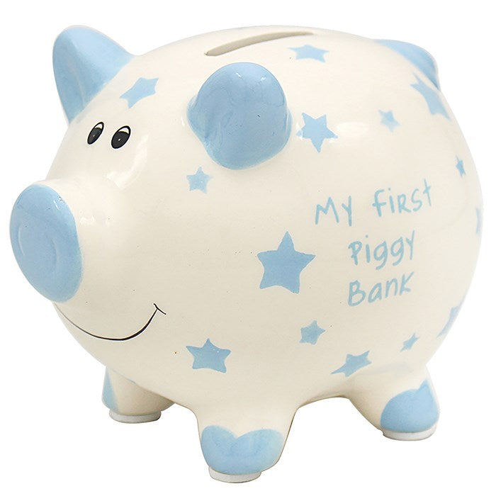 My First Money Box Blue Pig & Star Design