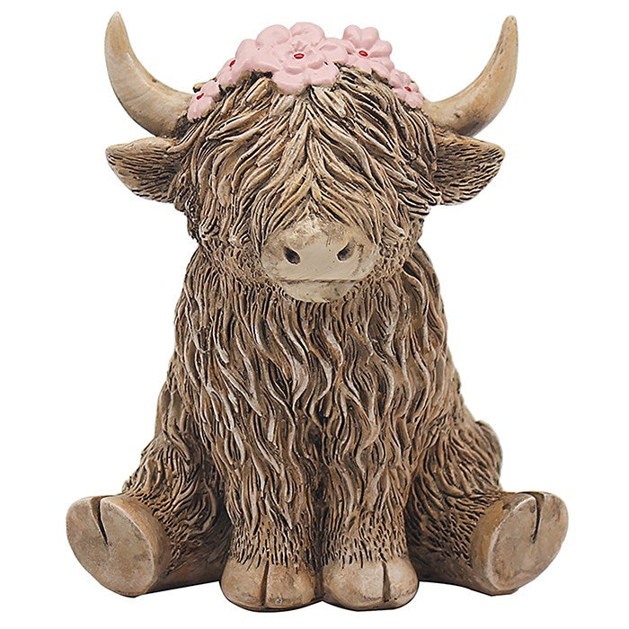 Happy Highland Cow with Flowers Ornament