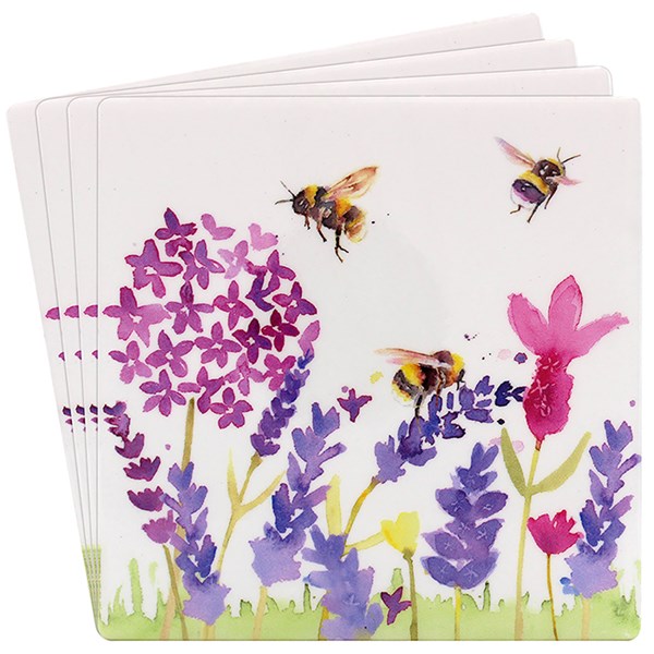 Lavender & Bees Ceramic Coaster - Set of 4