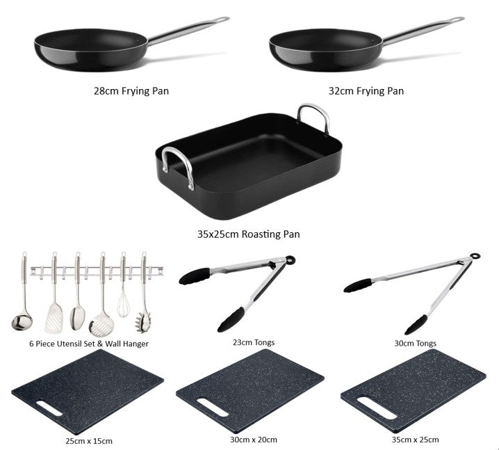 Solaris Pro Roast, Large Frying Pan and Utensil Accessory Set - 15 Pieces
