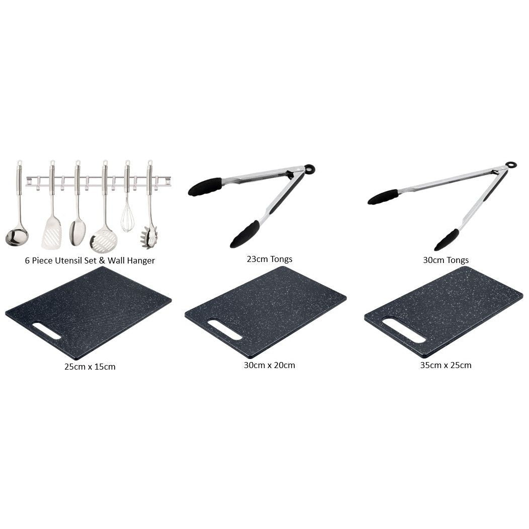 Aron Lift & Pour Stainless Steel Pan Set & Utensil Accessories Bundle - 16 Pieces