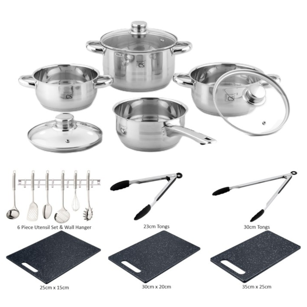 Belm Stainless Steel Cookware, Utensil & Accessories Set - 16 Piece