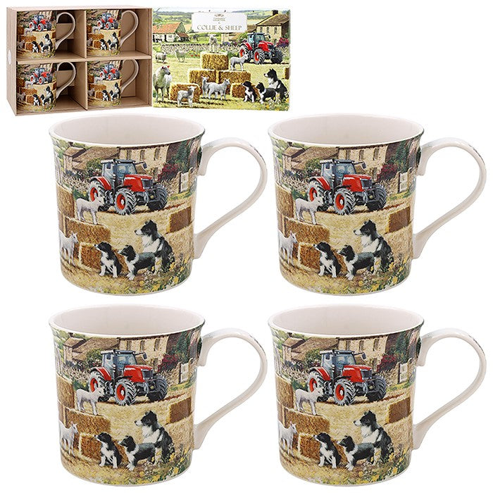 Collie & Sheep Fine China Mugs - Set of 4