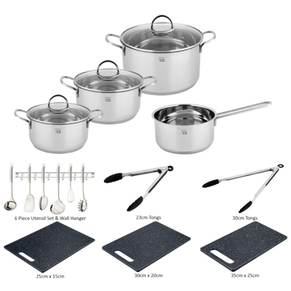 Trier 4pcs Stainless Steel Cookware, Utensil & Accessory 16 Piece Set