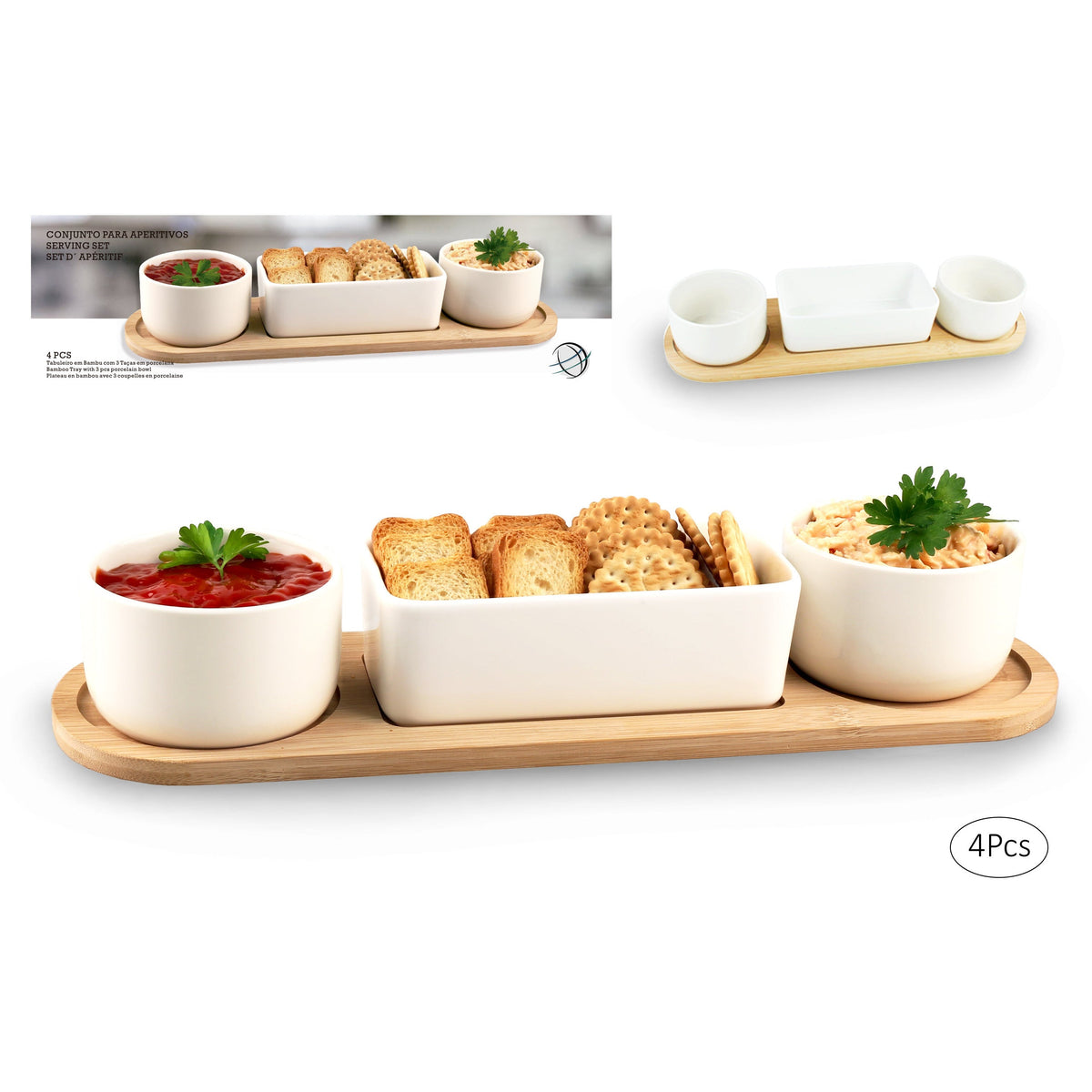 Set of 3 Appetisers Serving Dishes with Tray