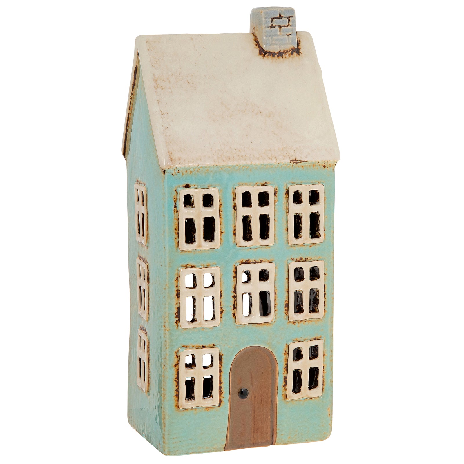 Tall Blue House Tealight Holder