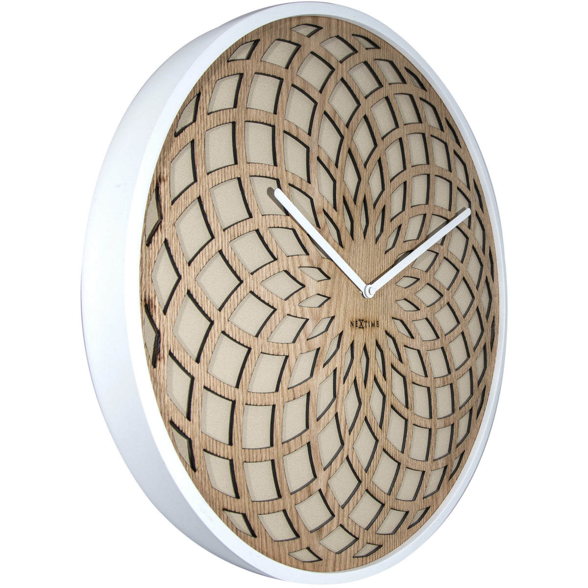 NeXtime - Wall clock – Ø 50 cm - Wood & Fabric - Beige - 'Sun Big'