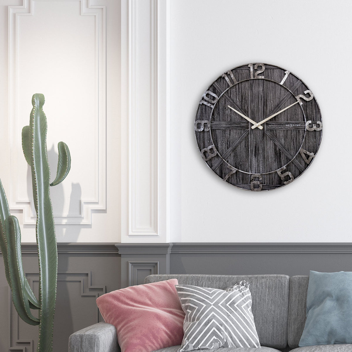 Large wall clock - 50cm - Silent - Black - Wood - Metal - "York" - NeXtime