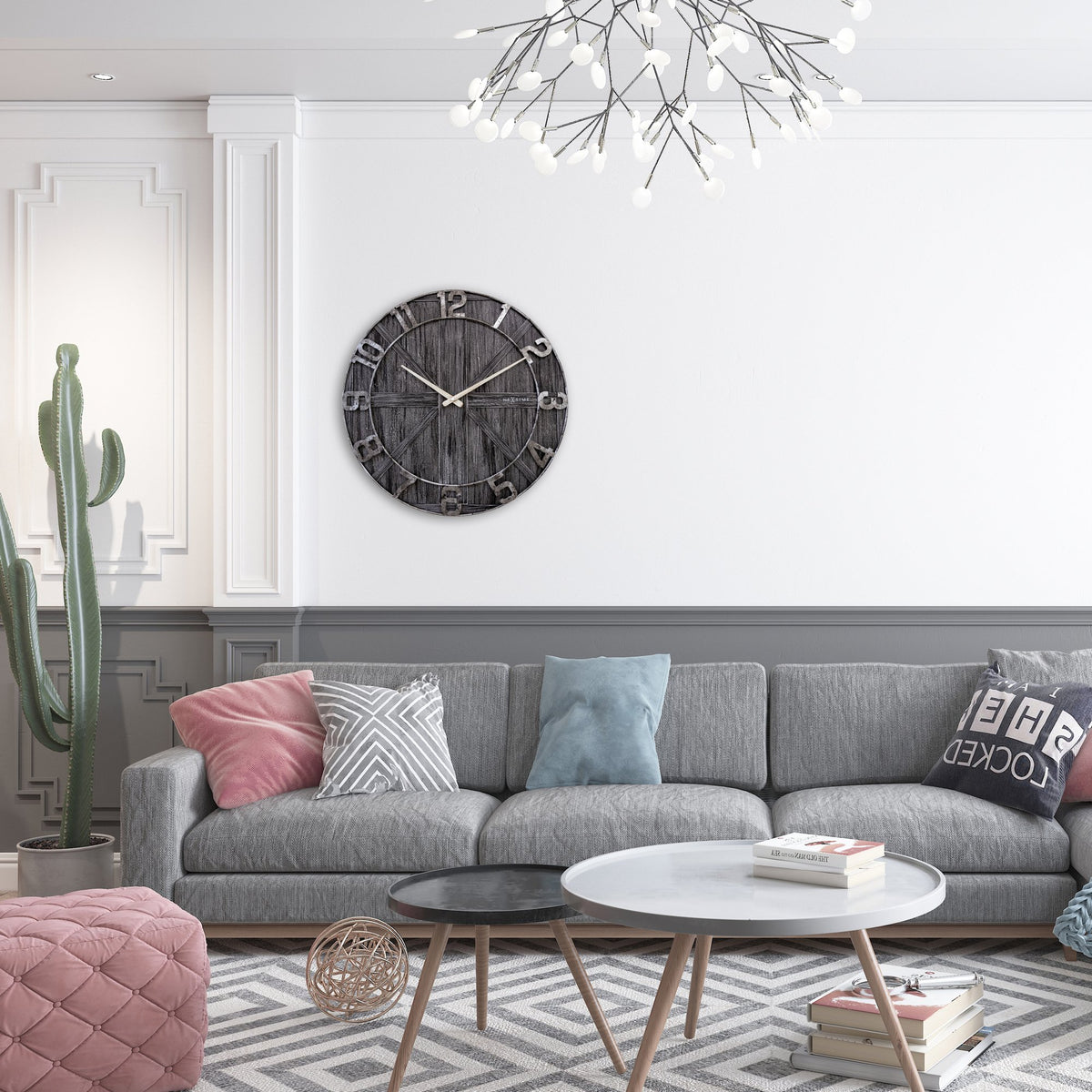 Large wall clock - 50cm - Silent - Black - Wood - Metal - "York" - NeXtime