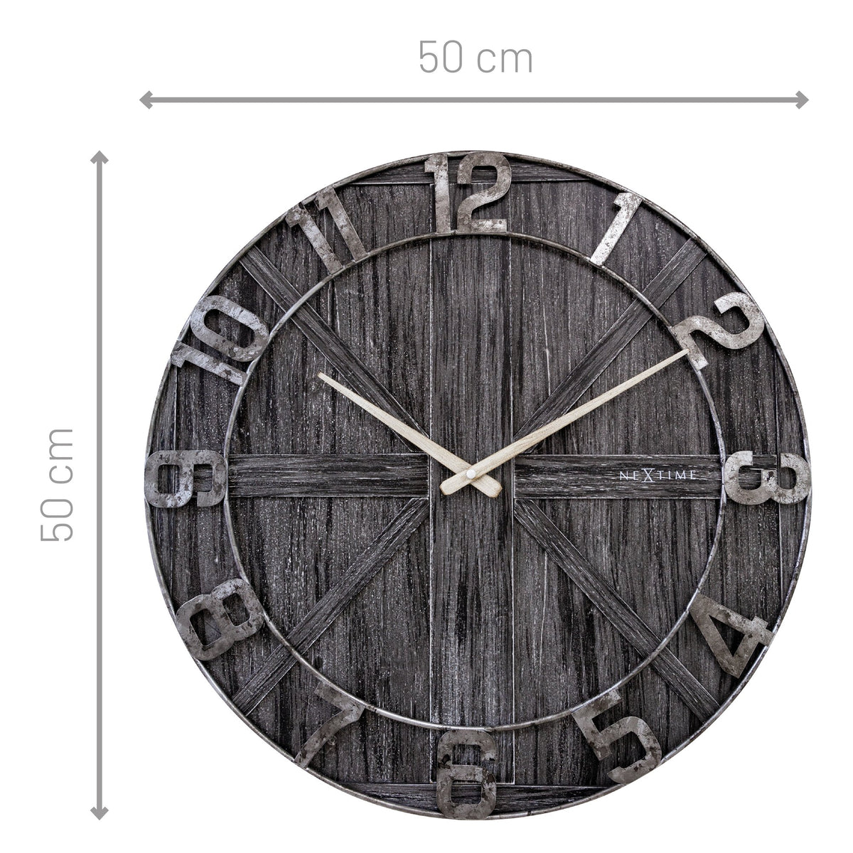 Large wall clock - 50cm - Silent - Black - Wood - Metal - "York" - NeXtime