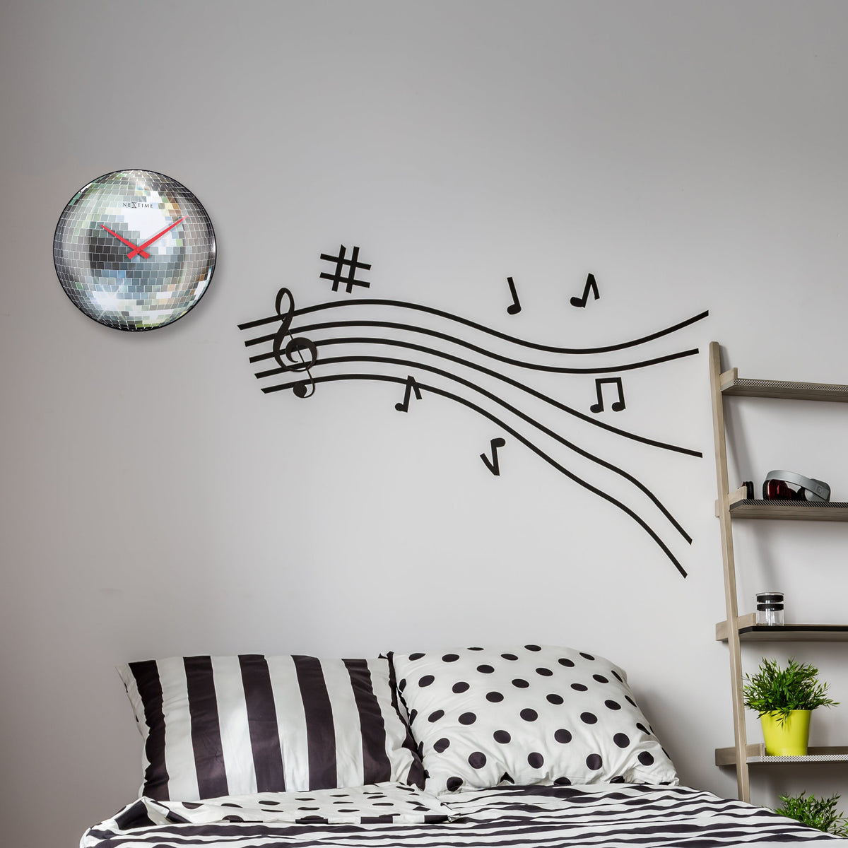 Wall clock 35cm-Silent-Silver-Dome Glass-NeXtime "Disco Ball"
