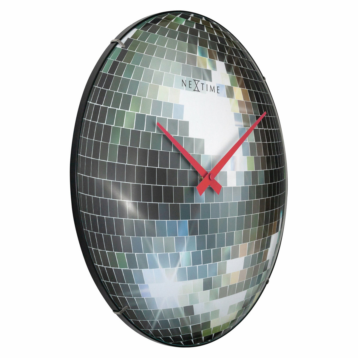 Wall clock 35cm-Silent-Silver-Dome Glass-NeXtime "Disco Ball"