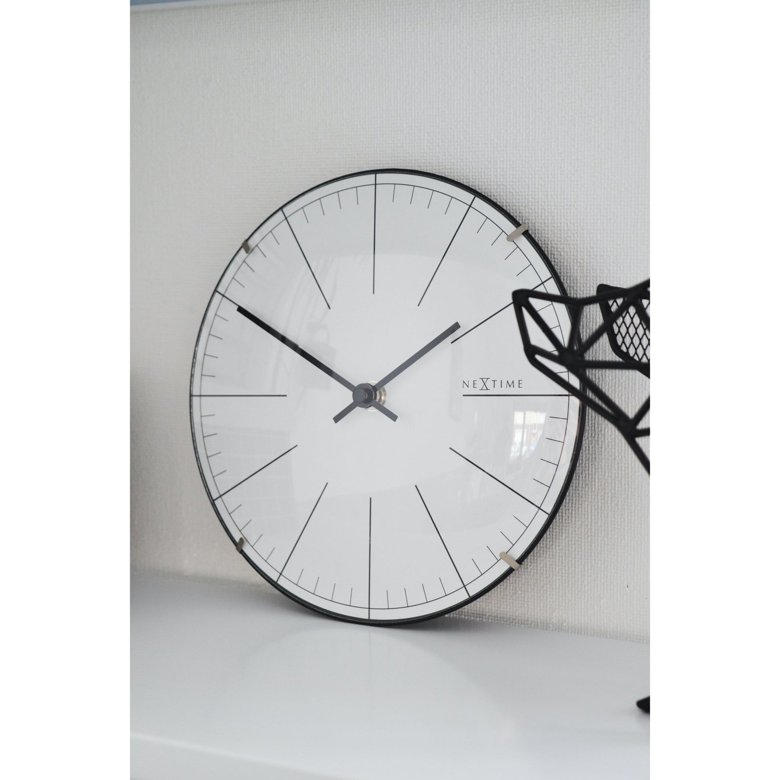 NeXtime - Wall clock/ Table clock- Ø 20 cm- Glass – Dome Shaped Glass- White – 'Big Stripe Mini Dome'