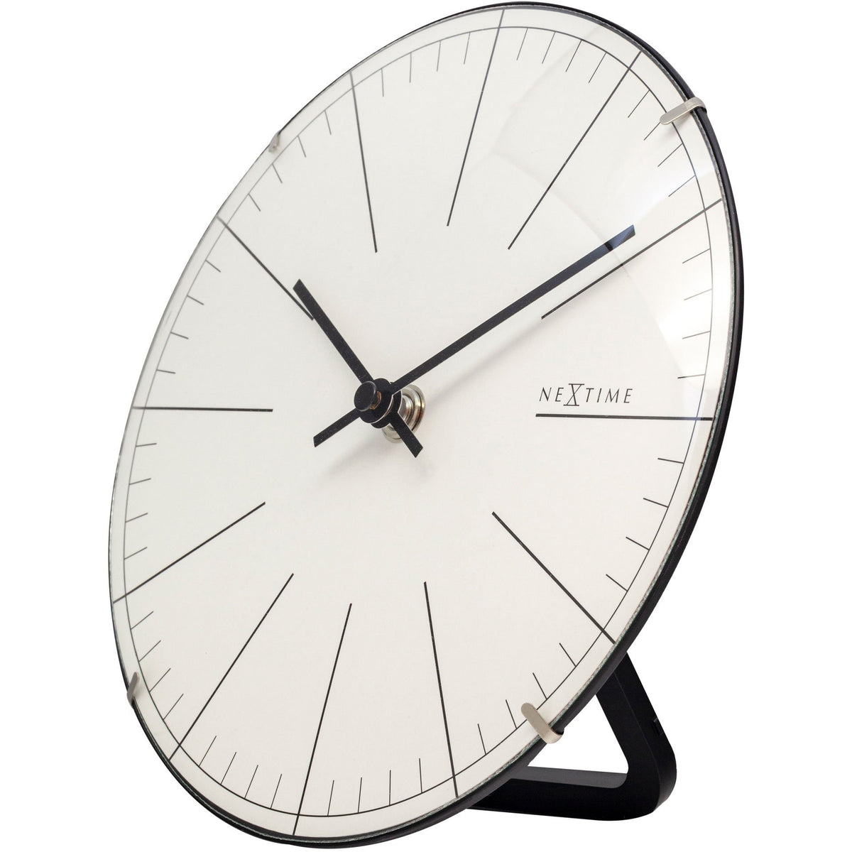 NeXtime - Wall clock/ Table clock- Ø 20 cm- Glass – Dome Shaped Glass- White – 'Big Stripe Mini Dome'