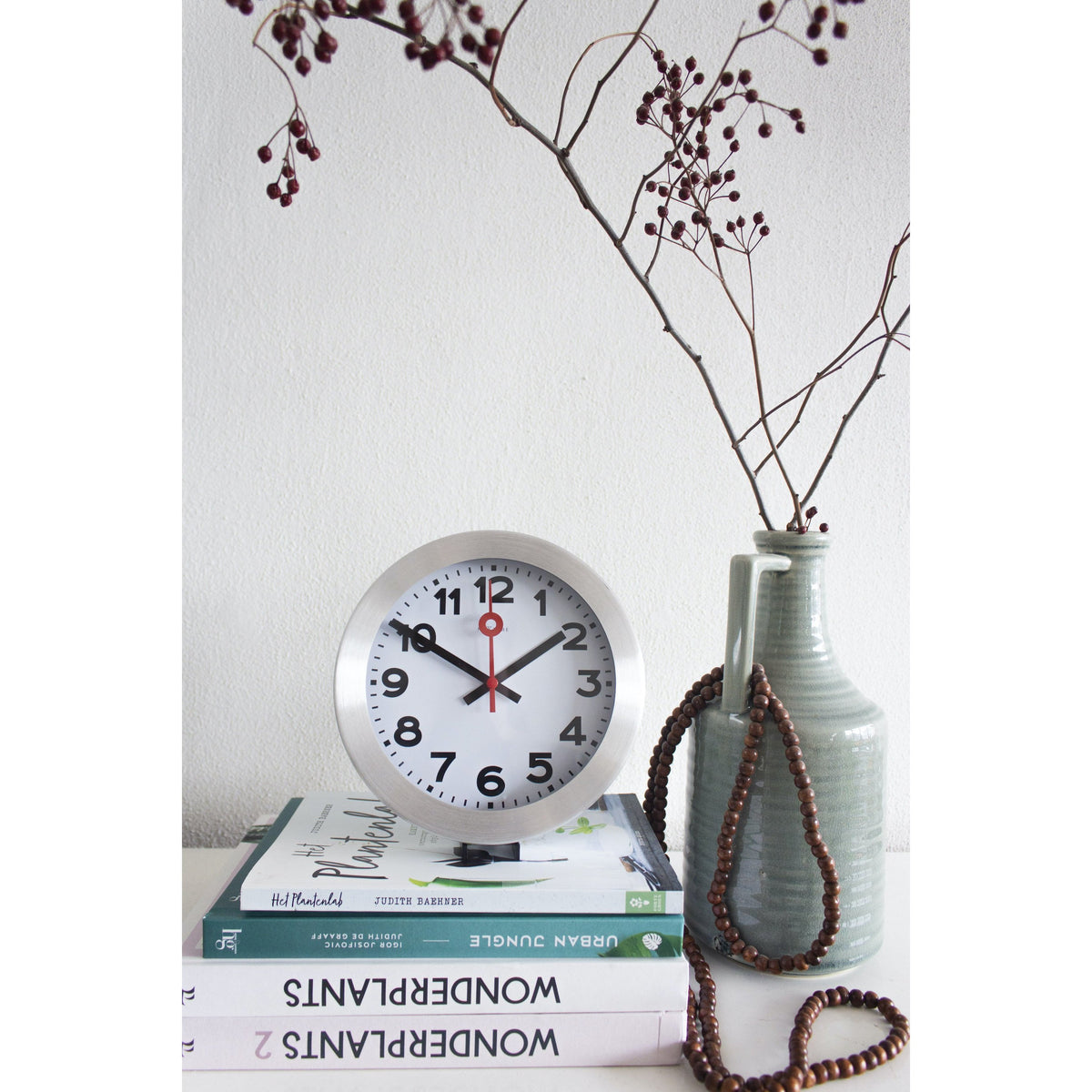 NeXtime - Wall clock/ Table clock - Ø 19 cm – Aluminum - Brushed - 'Station Numbers'