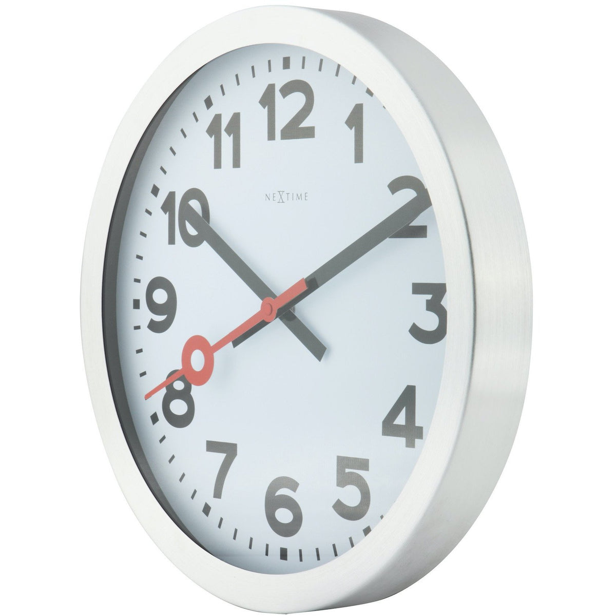 NeXtime - Wall clock/ Table clock - Ø 19 cm – Aluminum - Brushed - 'Station Numbers'