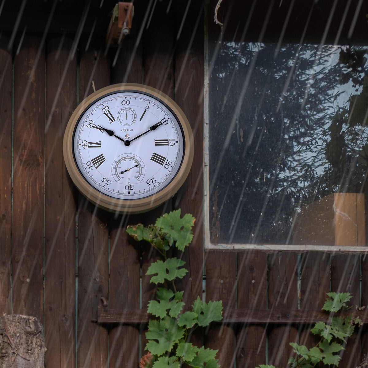 Wall clock with Thermometer and Hygrometer - 40.5 cm Ø - Metal - Brown - "Hyacinth"