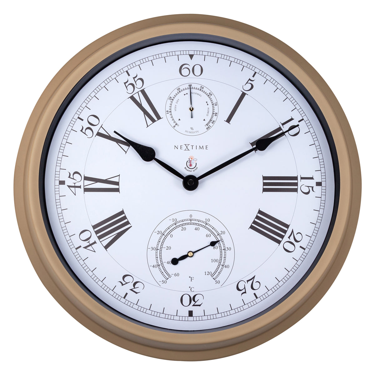 Wall clock with Thermometer and Hygrometer - 40.5 cm Ø - Metal - Brown - "Hyacinth"