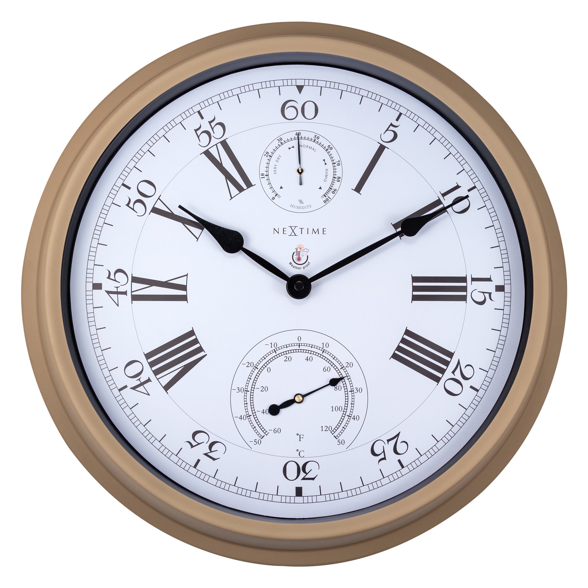 Wall clock with Thermometer and Hygrometer - 40.5 cm Ø - Metal - Brown - "Hyacinth"