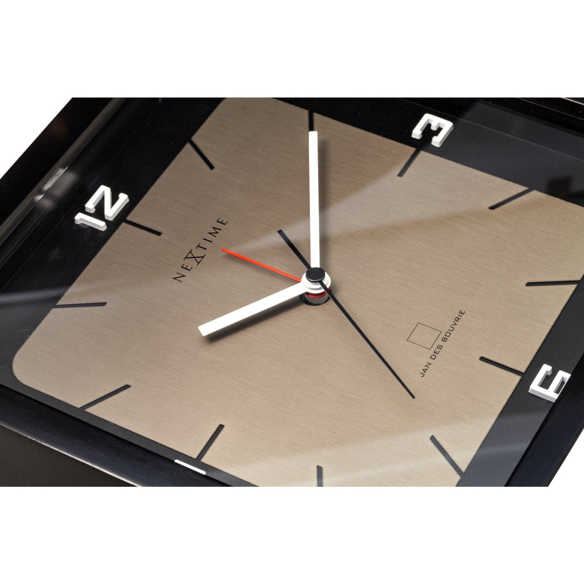 NeXtime - Table clock - 20 x 20 x 6 cm - Wood - Black - 'Square Alarm'