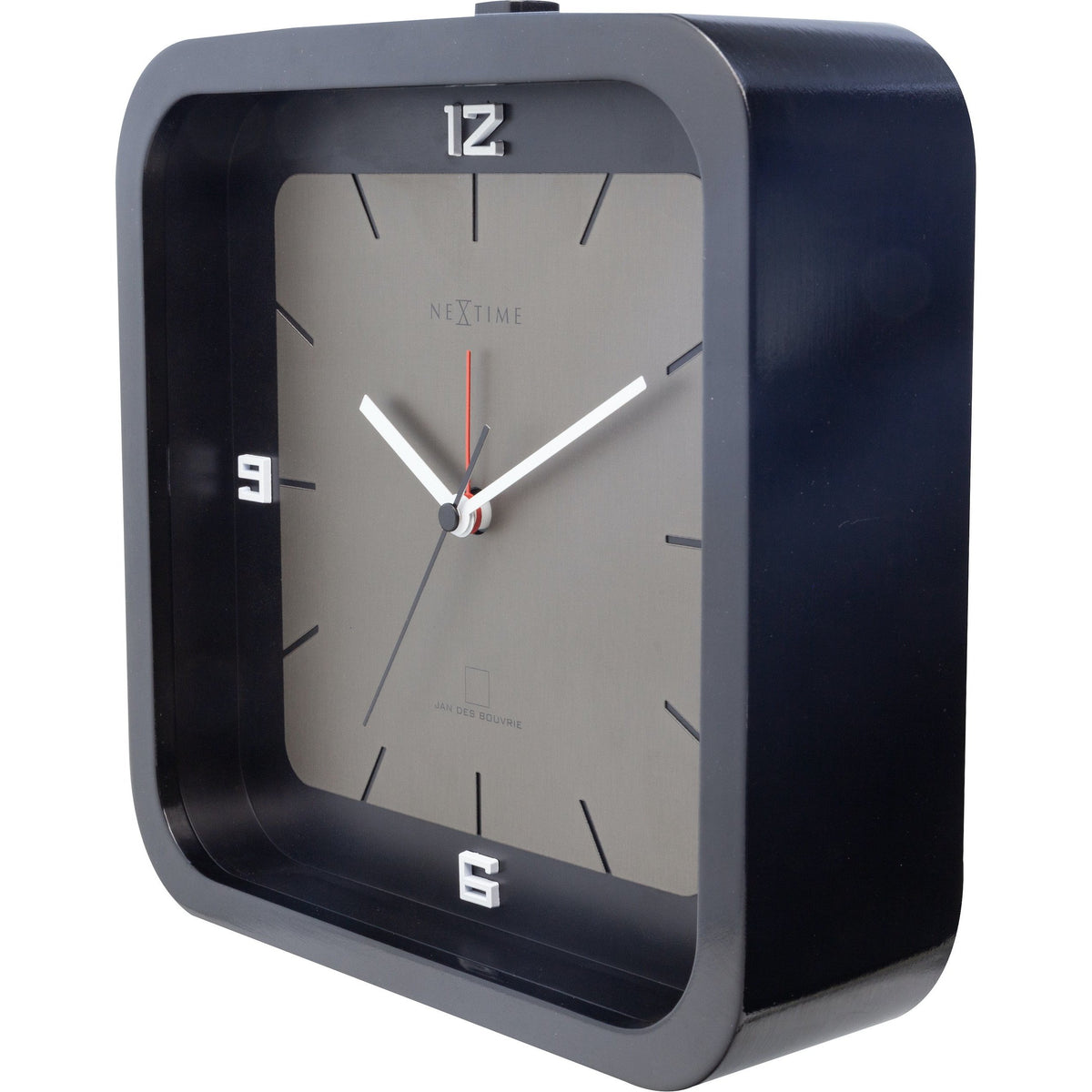 NeXtime - Table clock - 20 x 20 x 6 cm - Wood - Black - 'Square Alarm'
