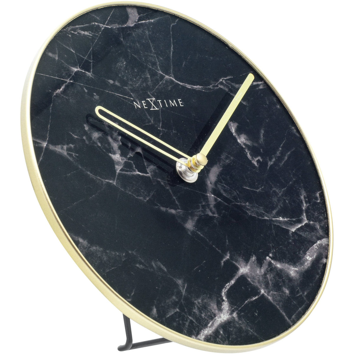 NeXtime- Table / Wall clock - Ø 20 cm - Glass / Metal - Black - 'Marble'