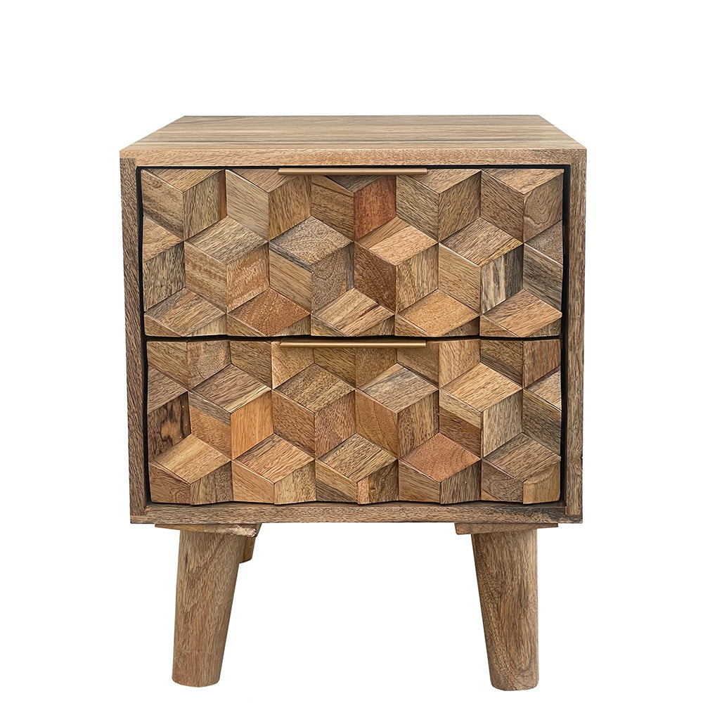 Geometric Mango Wood 2 Drawer Bedside Table