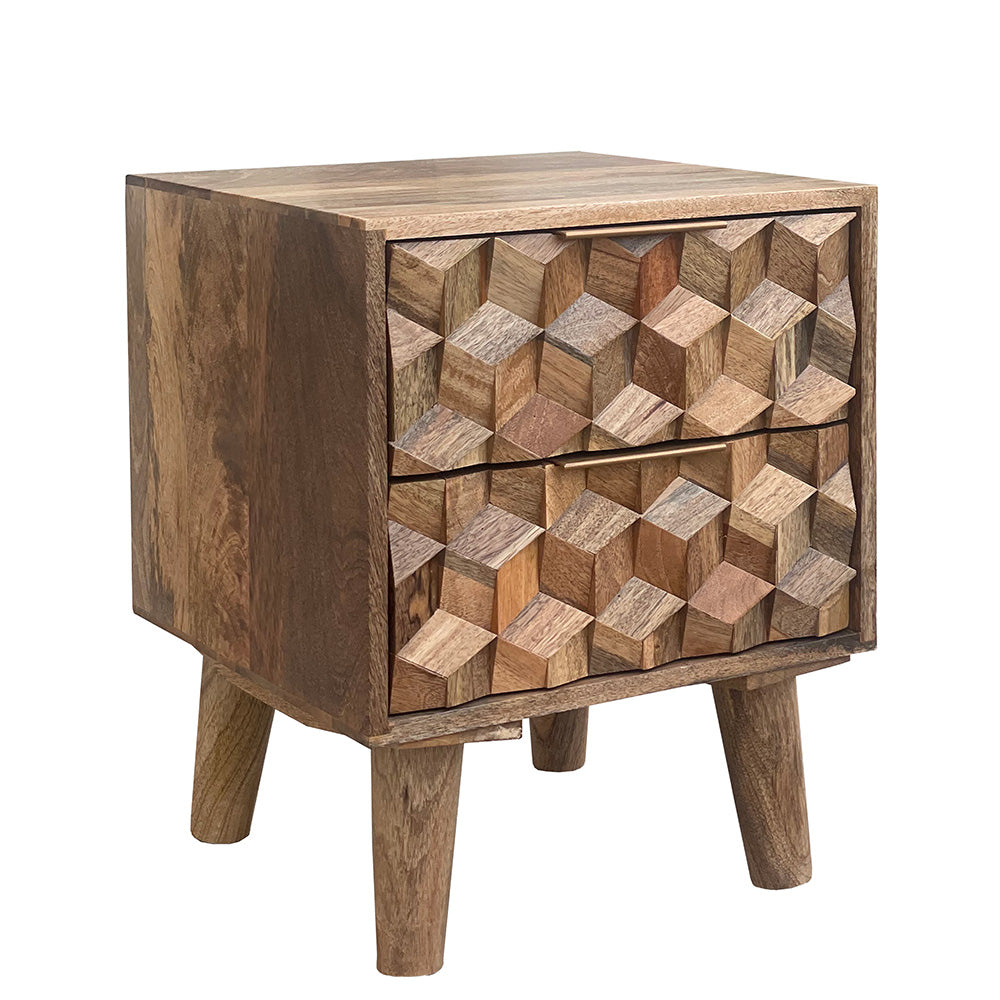 Geometric Mango Wood 2 Drawer Bedside Table