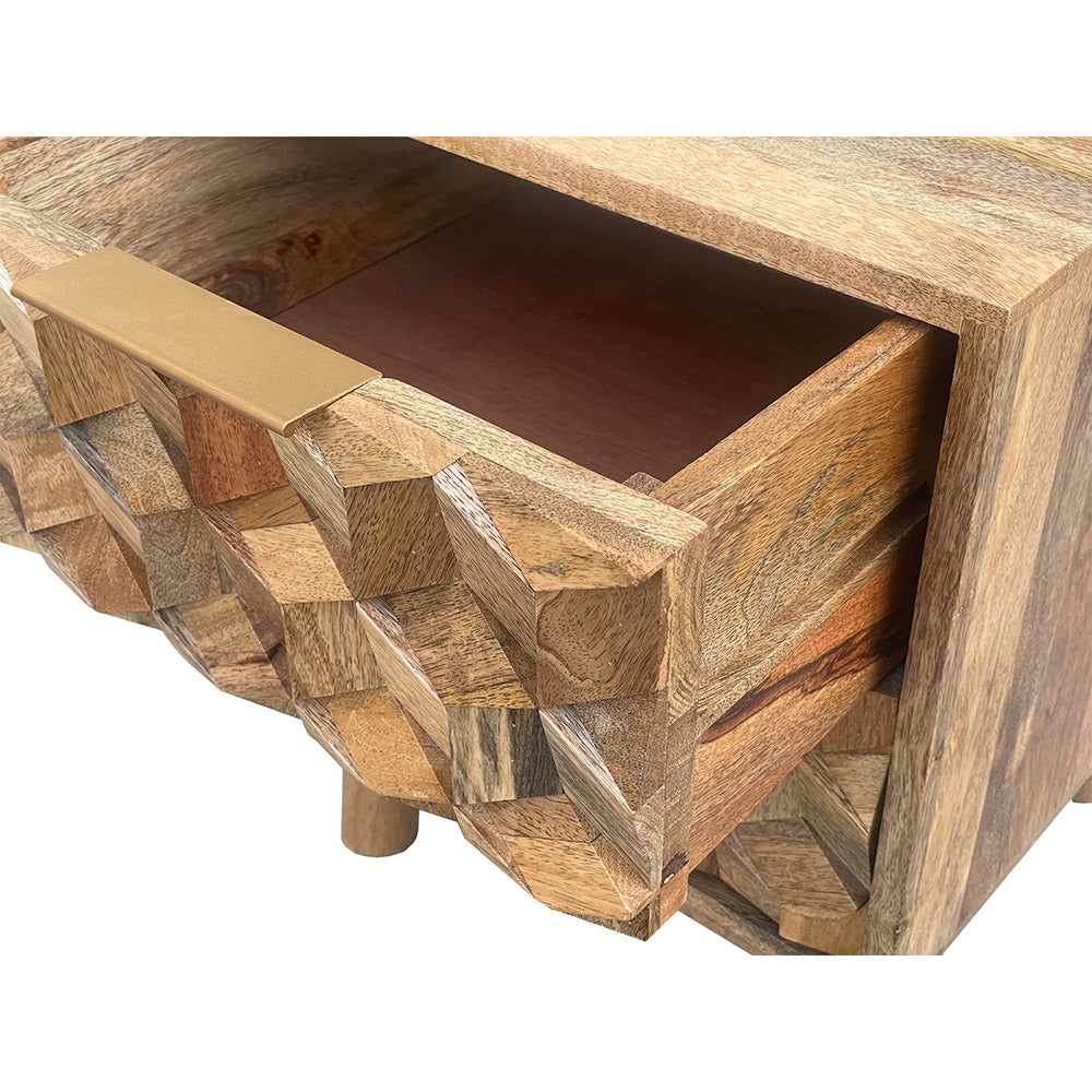 Geometric Mango Wood 2 Drawer Bedside Table