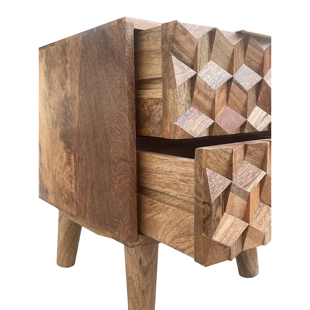 Geometric Mango Wood 2 Drawer Bedside Table
