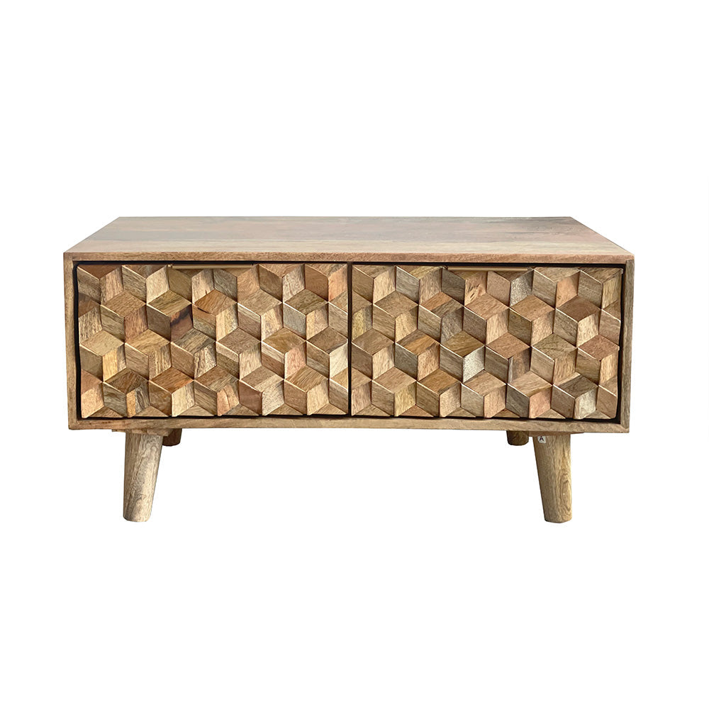 Geometric Mango Wood Coffee Table with Drawers