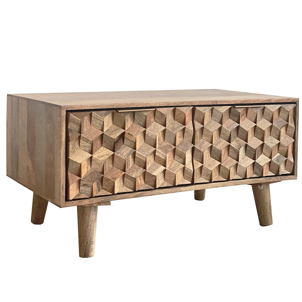 Geometric Mango Wood Coffee Table with Drawers
