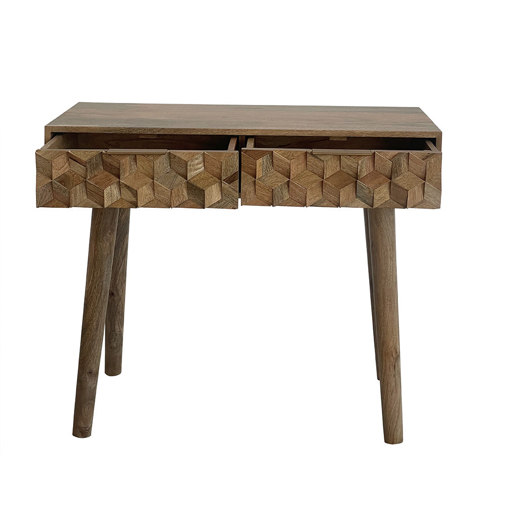 Geometric Mango Wood Console Table with Drawers