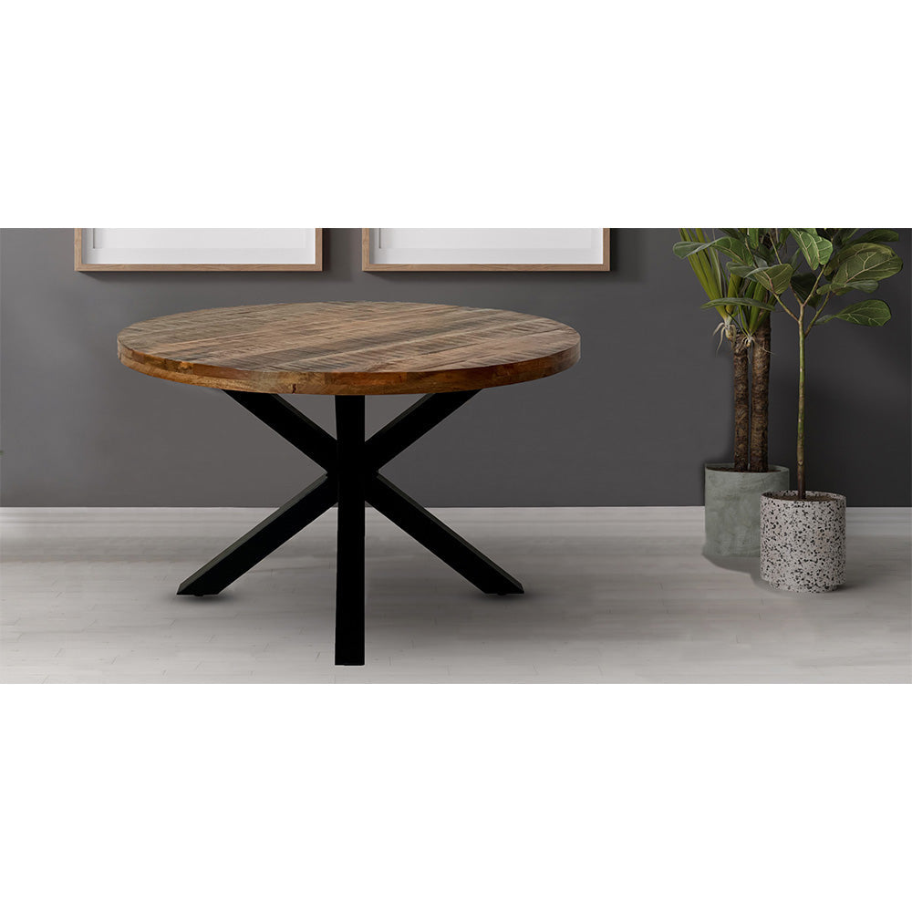 Industrial Mango Wood Round Dining Table 130cm