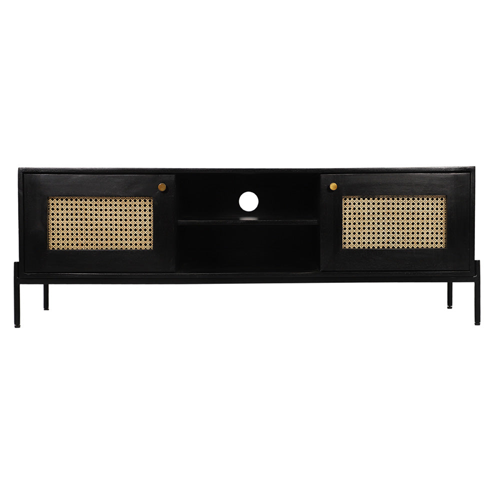 Rattan Black Mango Wood TV Unit