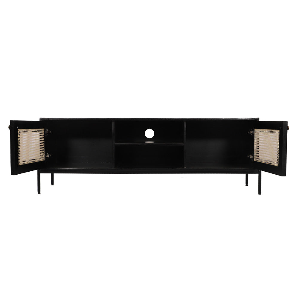 Rattan Black Mango Wood TV Unit