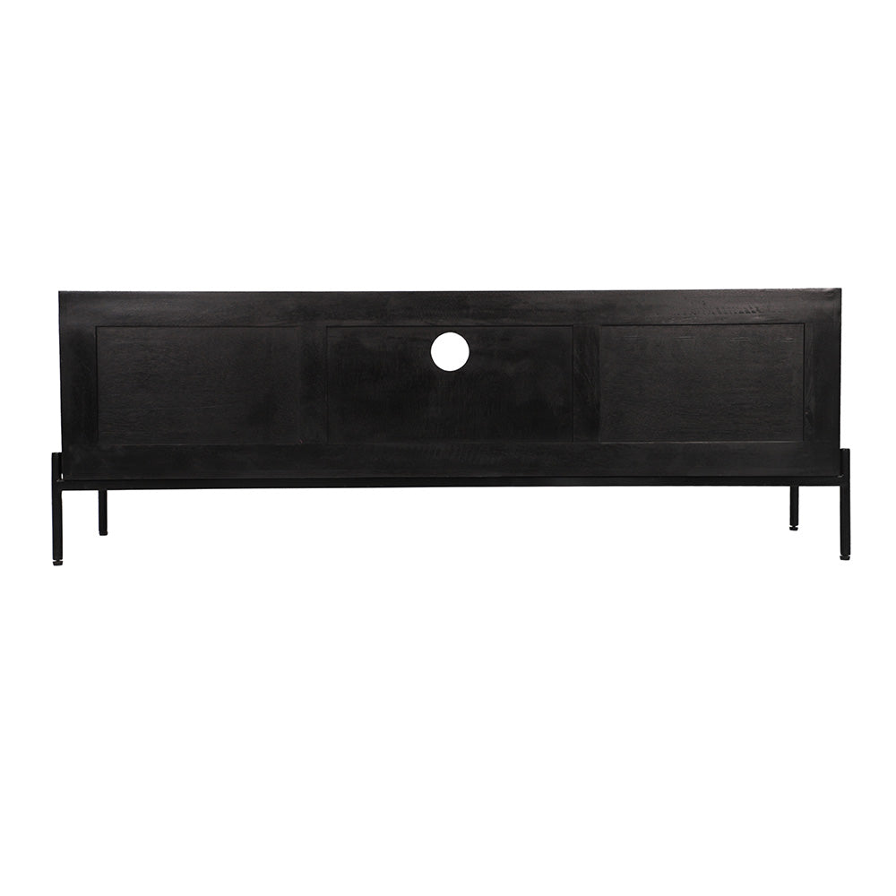 Rattan Black Mango Wood TV Unit