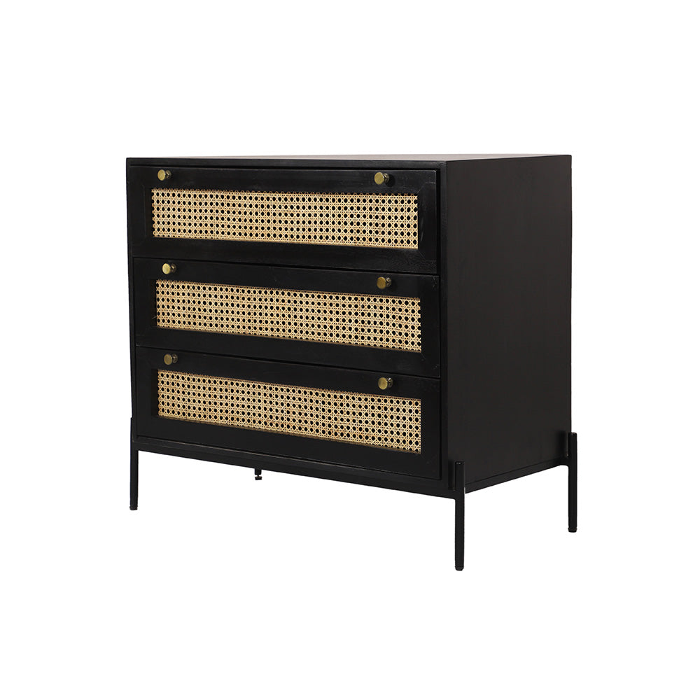 Rattan Black Mango Wood Chest of Drawers
