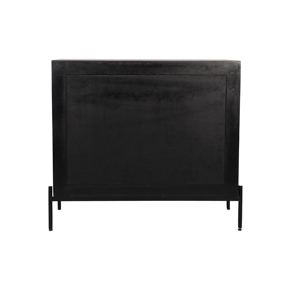 Rattan Black Mango Wood Chest of Drawers