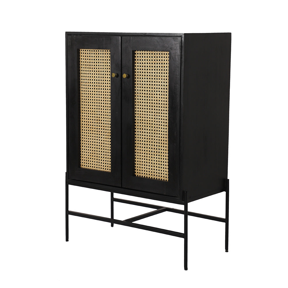 Rattan Black Mango Wood Tall Sideboard