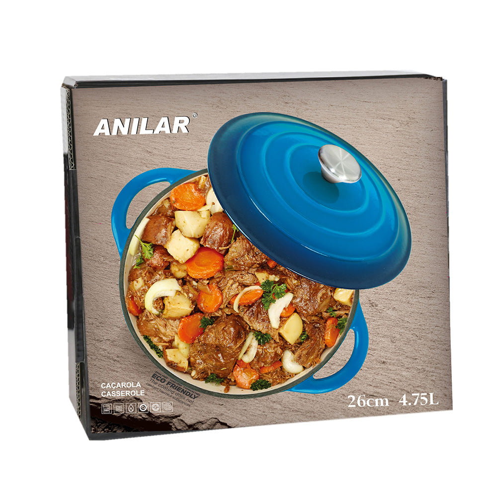 Cast Iron Casserole Dish in Blue - 26cm