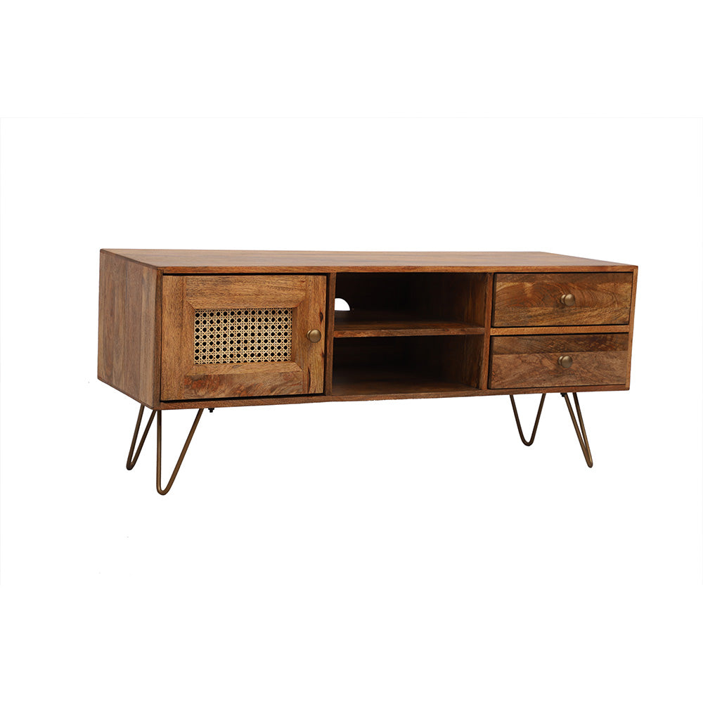 Rattan Brown Mango Wood TV Unit