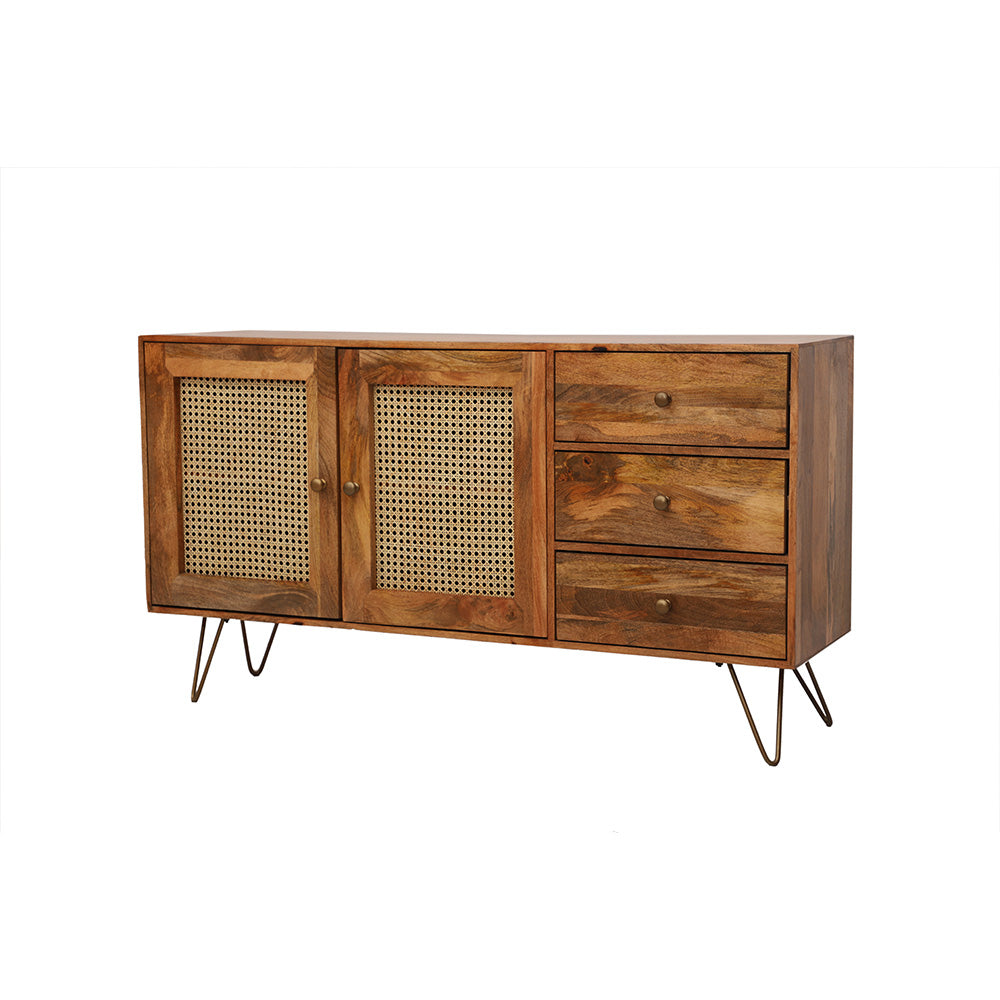 Rattan Brown Mango Wood Large Sideboard
